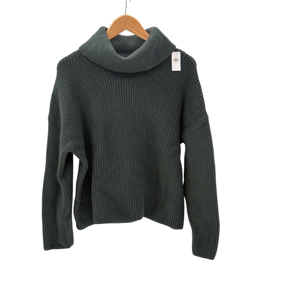 Banana Republic Sweater Turtleneck Women Large Green Chunky Wool Fisherman New